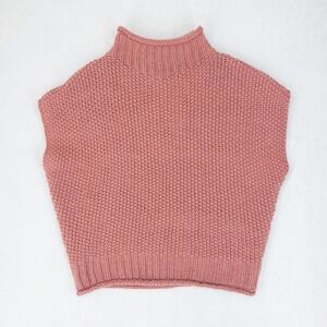 She + Sky Sweater Vest Womens Small Pink Mock Neck Chunky 100% Cotton Knit